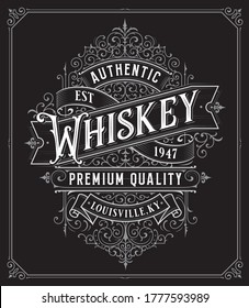 Vintage Whiskey style frame boarder label retro hand drawn engraving antique vector