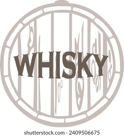 Vintage whisky lettering with wooden barrel