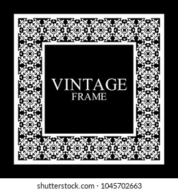 Vintage white border frame with retro ornamental pattern. Template for design. Vector illustration