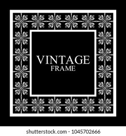 Vintage white border frame with retro ornamental pattern. Template for design. Vector illustration