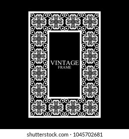 Vintage white border frame with retro ornamental pattern. Template for design. Vector illustration