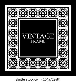 Vintage white border frame with retro ornamental pattern. Template for design. Vector illustration