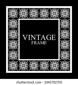 Vintage white border frame with retro ornamental pattern. Template for design. Vector illustration