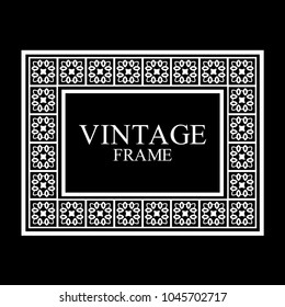 Vintage white border frame with retro ornamental pattern. Template for design. Vector illustration