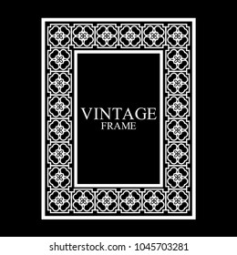 Vintage white border frame with retro ornamental pattern. Template for design. Vector illustration