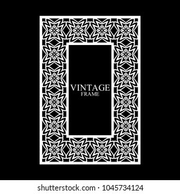 Vintage white border frame with retro ornamental pattern. Template for design. Vector illustration