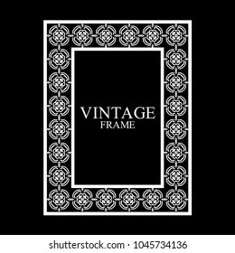 Vintage white border frame with retro ornamental pattern. Template for design. Vector illustration