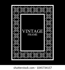 Vintage white border frame with retro ornamental pattern. Template for design. Vector illustration