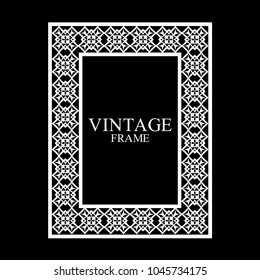 Vintage white border frame with retro ornamental pattern. Template for design. Vector illustration