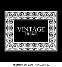 Vintage white border frame with retro ornamental pattern. Template for design. Vector illustration