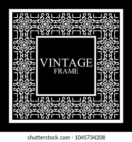 Vintage white border frame with retro ornamental pattern. Template for design. Vector illustration