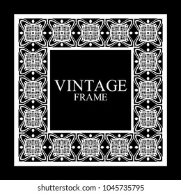 Vintage  white border frame with retro ornamental pattern. Template for design. Vector illustration