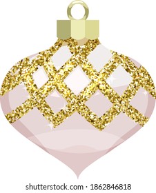 Vintage white Christmas ornament bauble with festive gold glitter lattice and sparkles