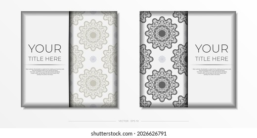 Vintage White color postcard template with abstract patterns. Vector Print-ready invitation design