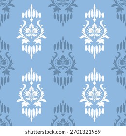 Vintage branco Damasco padrão sem emenda no azul claro