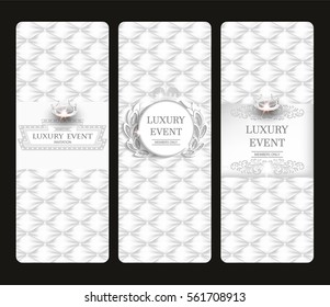 Vintage white elegant vertical cards with leather texture. Vector illustration