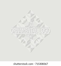 Vintage white geometrical linear 3d vector frame, label for your logo. Vector illustration