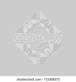Vintage white geometrical linear 3d vector frame, label for your logo. Vector illustration