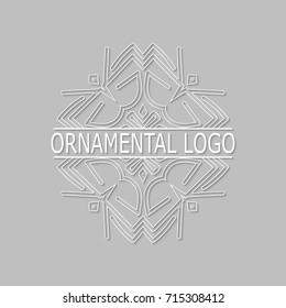 Vintage white geometrical linear 3d vector frame, label for your logo. Vector illustration