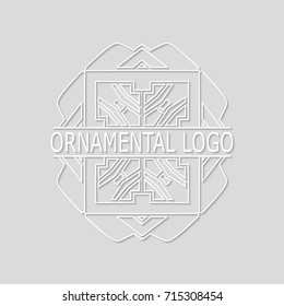 Vintage white geometrical linear 3d vector frame, label for your logo. Vector illustration