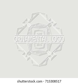 Vintage white geometrical linear 3d vector frame, label for your logo. Vector illustration