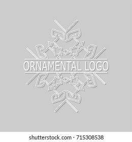 Vintage white geometrical linear 3d vector frame, label for your logo. Vector illustration