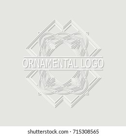 Vintage white geometrical linear 3d vector frame, label for your logo. Vector illustration