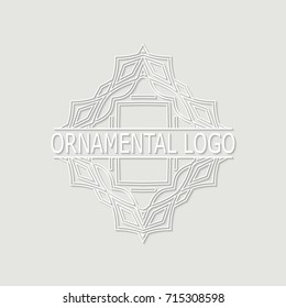 Vintage white geometrical linear 3d vector frame, label for your logo. Vector illustration