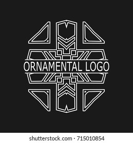 Vintage white geometrical linear vector frame, label for your logo. Vector illustration