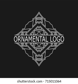 Vintage white geometrical linear vector frame, label for your logo. Vector illustration