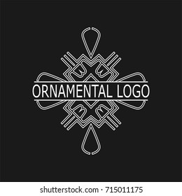 Vintage white geometrical linear vector frame, label for your logo. Vector illustration