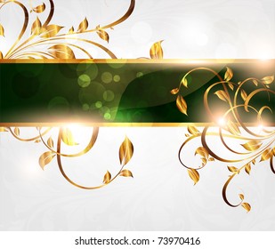 Vintage white golden card with seamless ornament at background and sun shine. eps 10