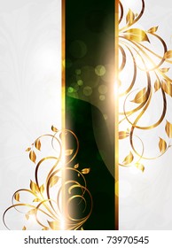 Vintage white golden card with seamless ornament at background and sun shine. eps 10
