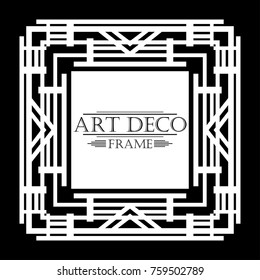 Vintage white retro frame in Art Deco style on black background. Template for design. Vector illustration.