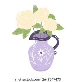 Vintage White Rose in Vase Clipart – Botanical Floral Illustration for Home Decor 