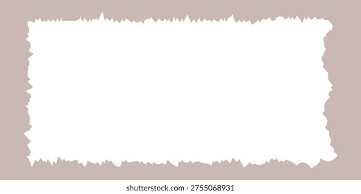 Vintage white torn paper rectangle with jagged rough cut edges. Ripped note template for text box design.