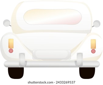 Vintage white wedding car illustration, just married vector transport clipart, graphic transportation