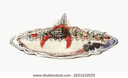 Vintage whitebait dish design element, illustration isolated on white, vector. Vintage hand drawn food illustration, antique drawing, vector. Vintage food dish, meal illustration.