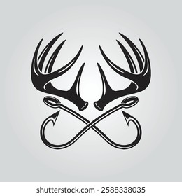 vintage whitetail deer antlers fish hook silhouette vector logo