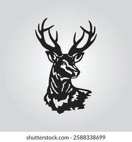 vintage whitetail deer antlers silhouette vector logo