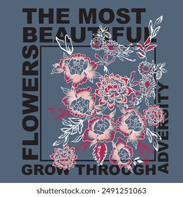 Klassische Wild Daisy Blumen Bouquet Illustration mit Typografie Motivational Love ist alles, was Sie brauchen Slogan Print für Grafik Tee T-Shirt oder Poster Aufkleber - Vektorgrafik