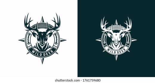  Vintage wild nature deer label and logo template