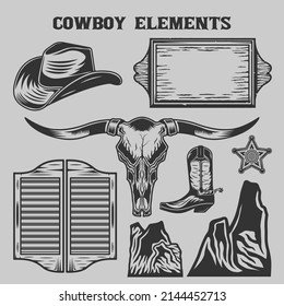 Vintage Wild West Cowboy Elemente Sammlung Set