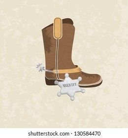 Vintage wild west cowboy and sheriff objects illustration