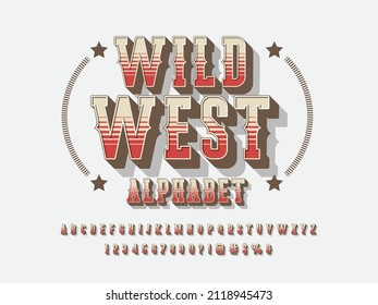 Vintage wild west western alphabet design with uppercase, numbers and symbols