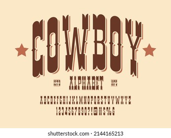 Vintage wild west western alphabet design with uppercase, numbers and symbols