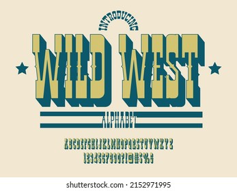 Vintage wild west western alphabet design with uppercase, numbers and symbols