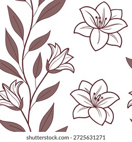 Patrón de azulejos sin fisuras de flores silvestres de Antiguas con ilustraciones de rosas y lirios afligidos y paleta de colores apagados ideal para el concepto de cocinas retro como ilustraciones de rosas y lirios afligidos con colores apagados crean un patrón de azulejos sin fisuras vintage ideal para cocinas retro en Foto de archivo Concepto y espacio vacío en el lado izquierdo, sin texto --ar 7:2 --tile