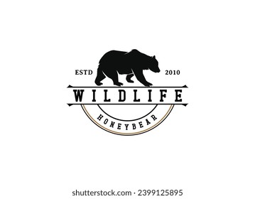 Vida salvaje vintage del logo del oso. Diseño del logotipo de caza de osos