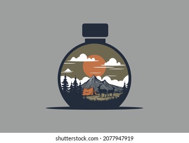 Vintage wildlife camping illustration drawing design